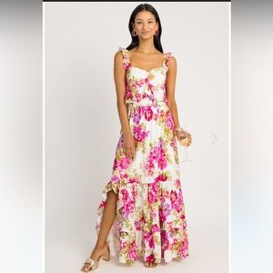 Floral Pink and White Maxi Skirt Size S